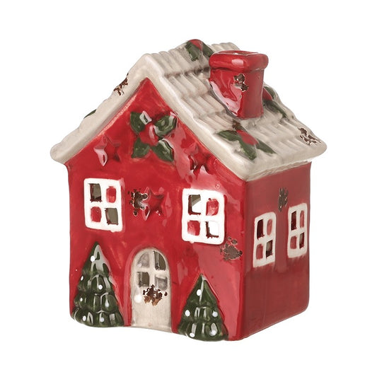 Christmas Holly Cottage Tea Light Holder Decorations