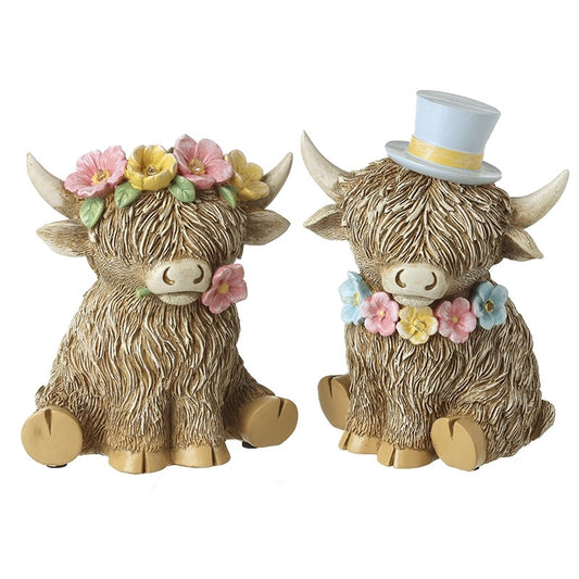 LED Mr & Mrs Highland Cow Ornaments