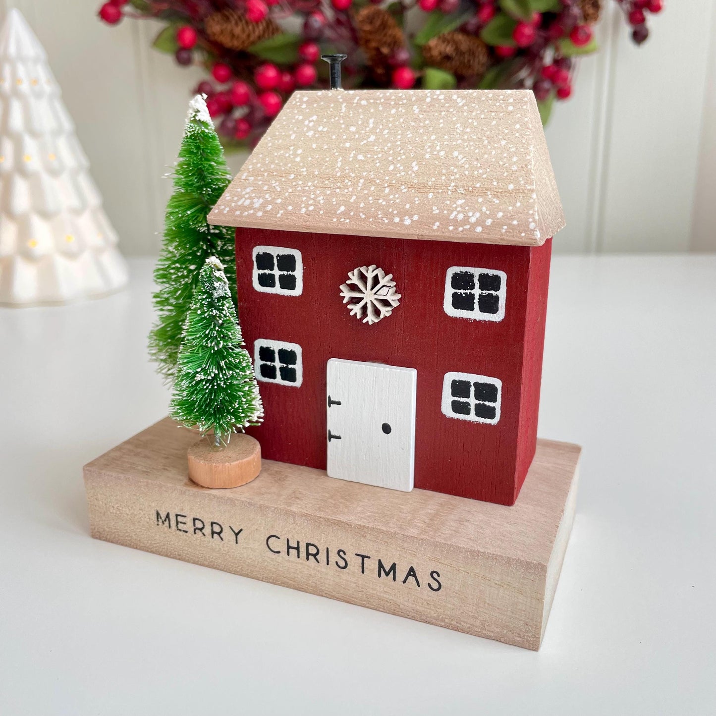 Merry Christmas Wooden Christmas House Ornament