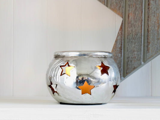 Silver Star Tea Light Holder Lantern