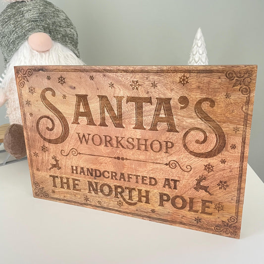 Santa's Workshop Wooden Board Christmas Display Sign