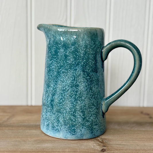 Reactive Glaze Blue Jug Vase | Tall Ceramic Pitcher-Style Vase | Rustic Coastal Decor