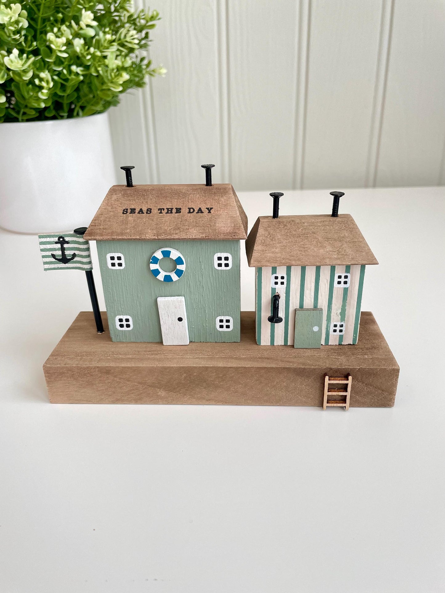 Wooden Beach House Ornament 'Seas the Day'