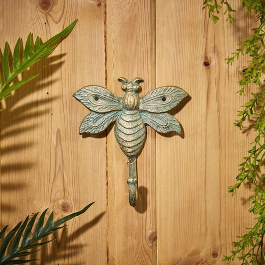 Wrought Iron Verdigris Bee Hook Door & Wall Ornament