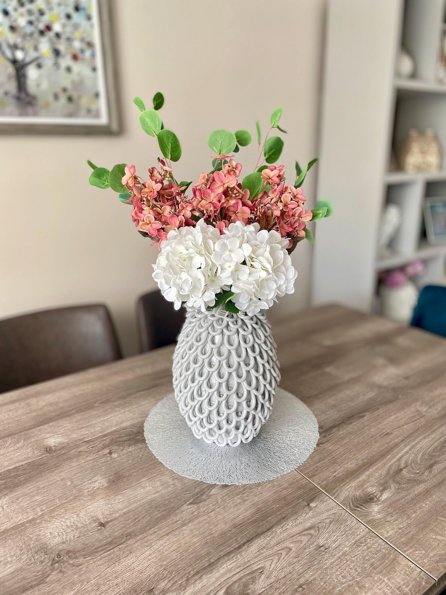 Pink & White Artificial Hydrangea Bouquet Flower Arrangement | Artificial Hydrangea Stems | Pink Hydrangea | White Hydrangea