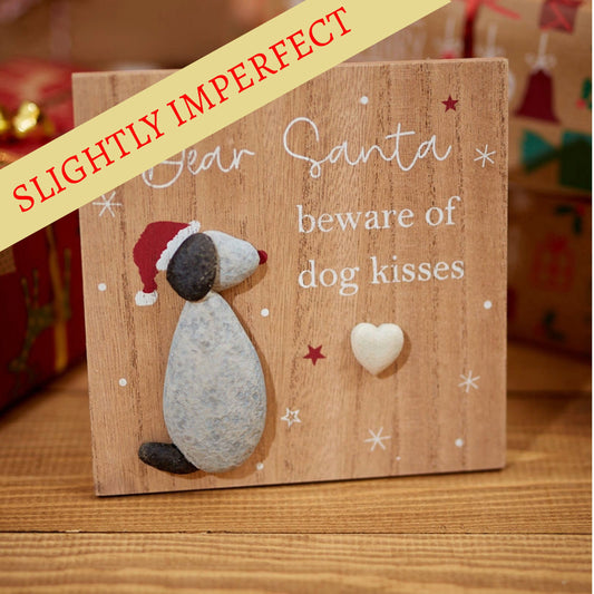 SLIGHTLY IMPERFECT Christmas Dog Pebble Art Effect Plaque