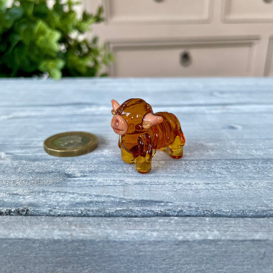 Miniature Glass Highland Cow Figurine Collectable Ornament