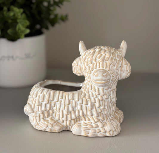 Ceramic Glazed Highland Cow Pot Ornament