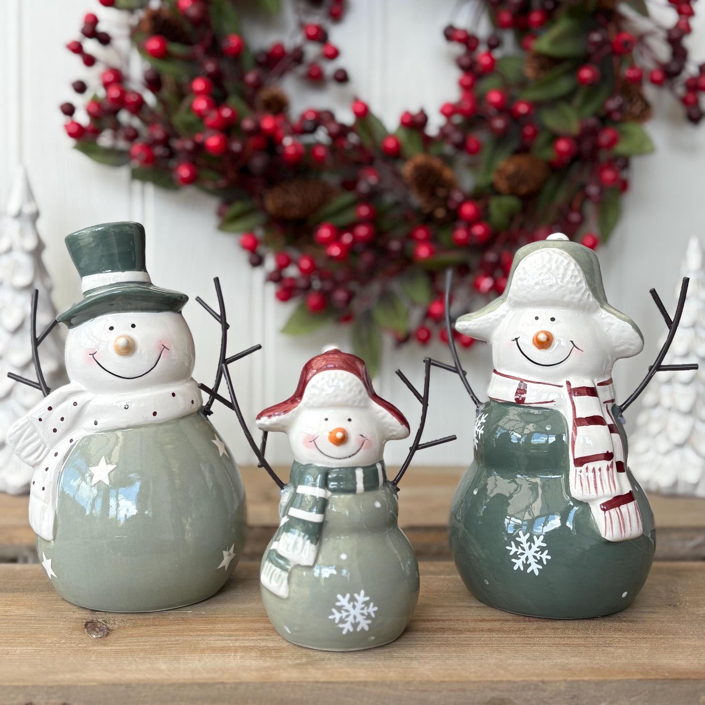Green Ceramic Christmas Snowman Decorations