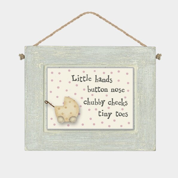 Rustic Nursery Sign 'Little Hands' with Pram Detail