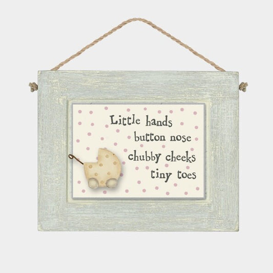 Rustic Nursery Sign 'Little Hands' with Pram Detail