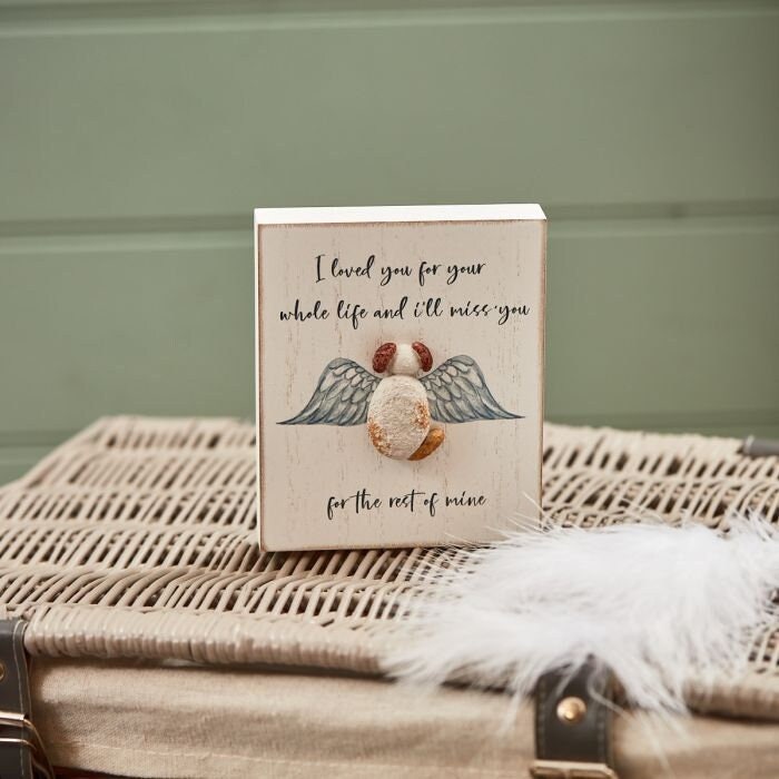 Dog with Angel Wings Pebble Effect Memorial Plaque