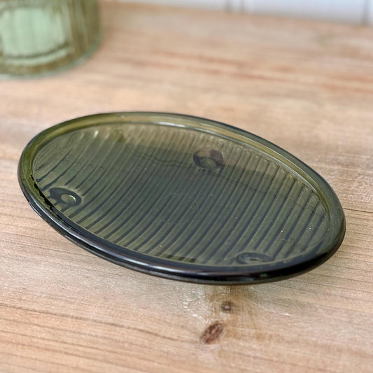 Green Ridged Glass Soap Dish | Decorative Bathroom Accessory