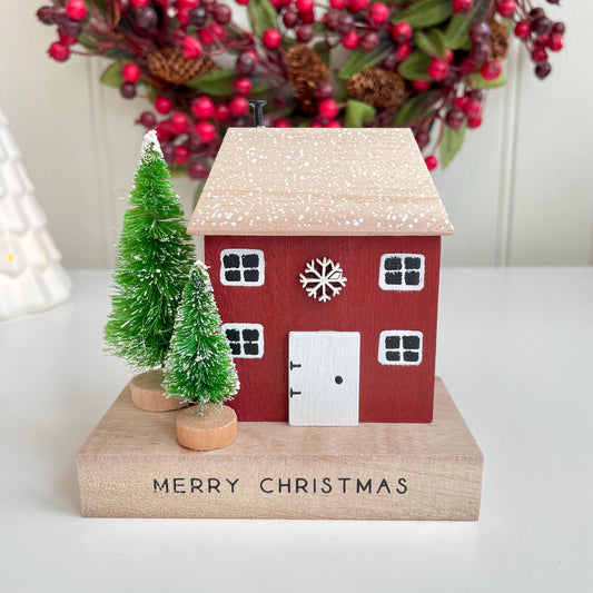 Merry Christmas Wooden Christmas House Ornament