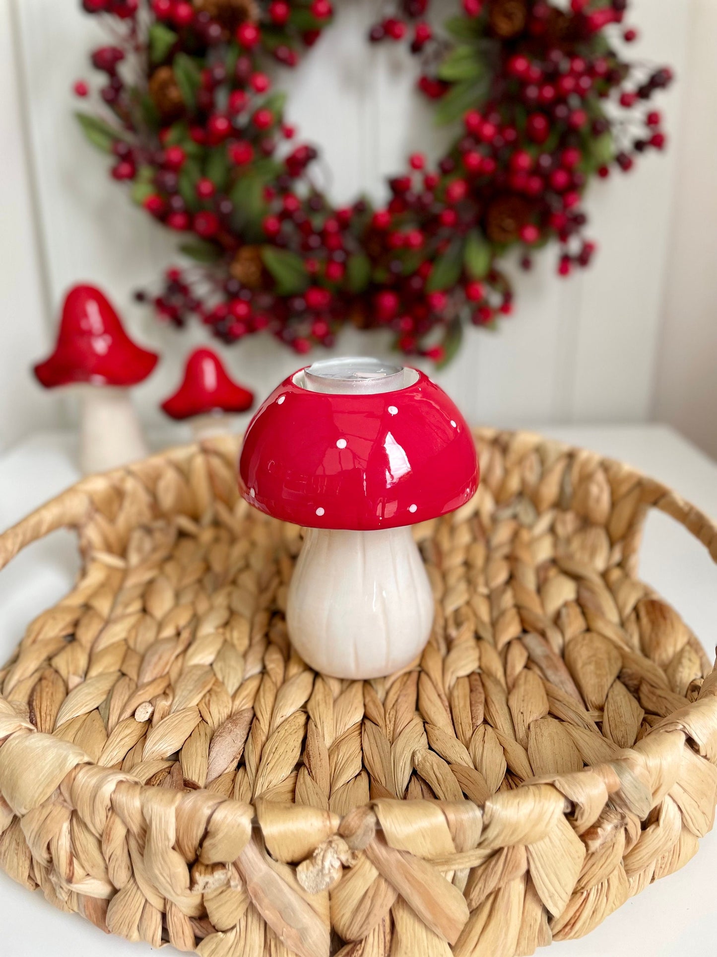 Ceramic Red Mushroom Autumn Tea Light Holder