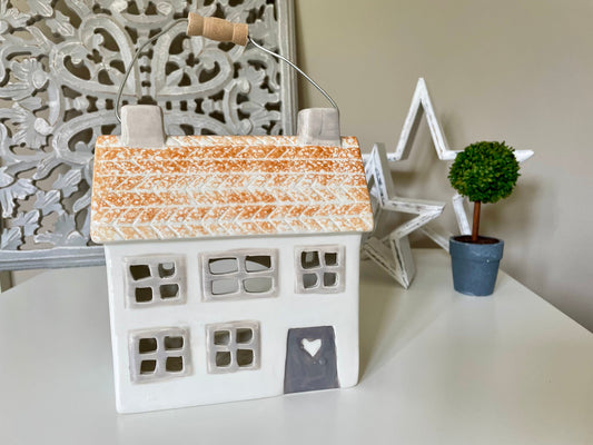 Ceramic House Tea Light Holder with Handle