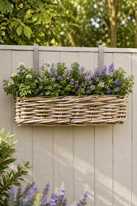 Rattan Hanging Lined Planter Basket with Hooks