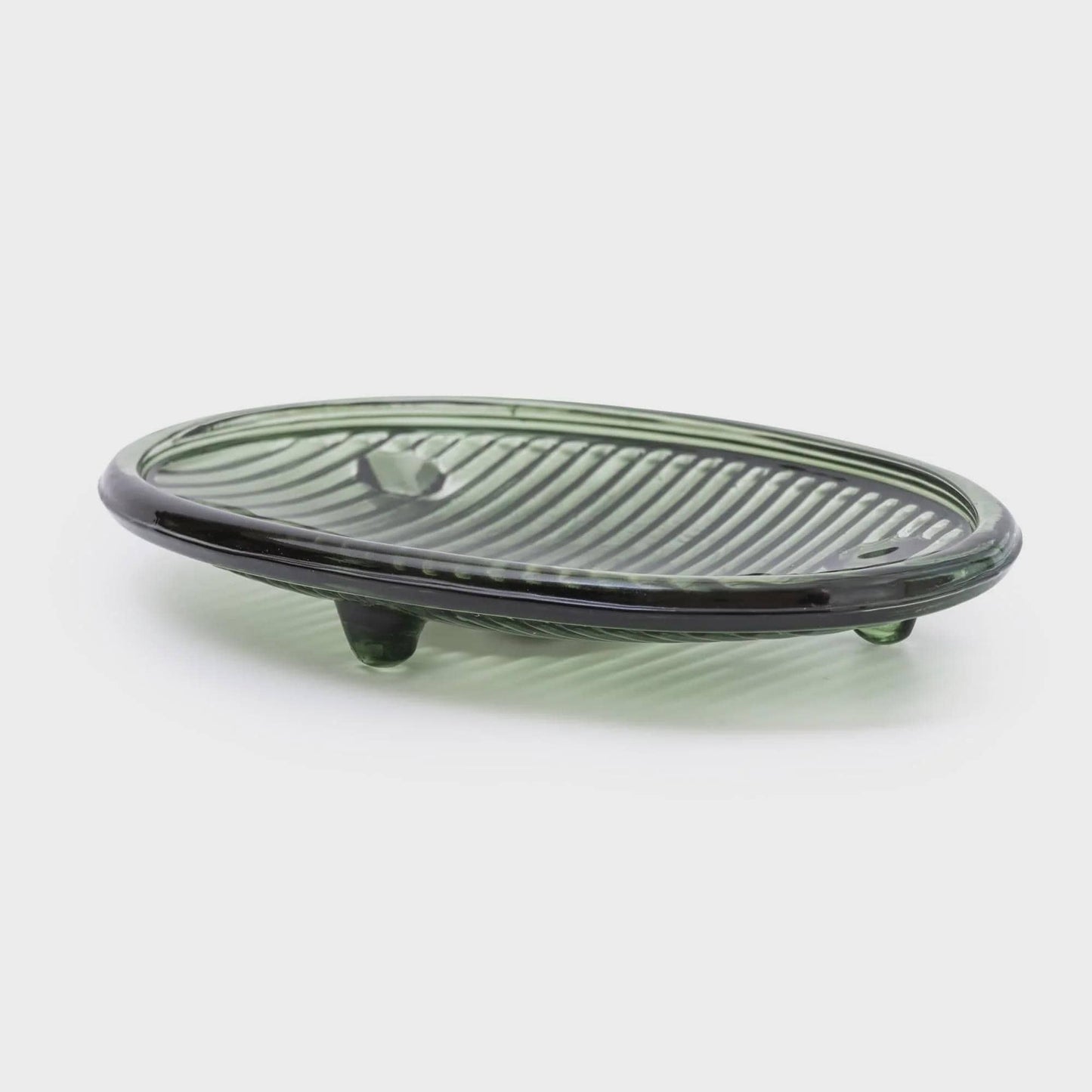 Green Ridged Glass Soap Dish | Decorative Bathroom Accessory