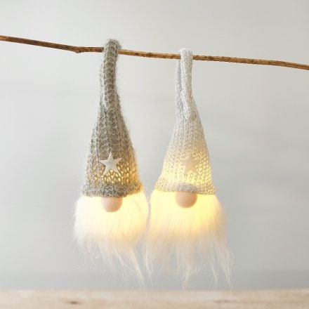 Set of Two LED Knitted Christmas Santa Gonk Decorations