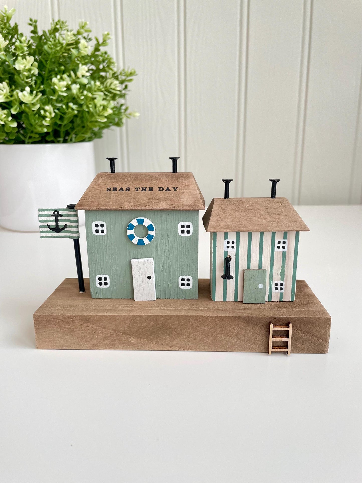 Wooden Beach House Ornament 'Seas the Day'