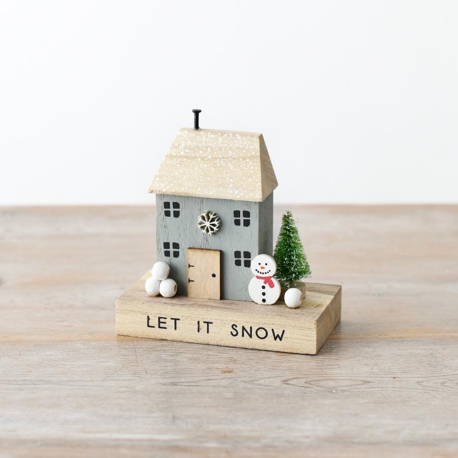 Wooden Christmas House Block 'Let it Snow'