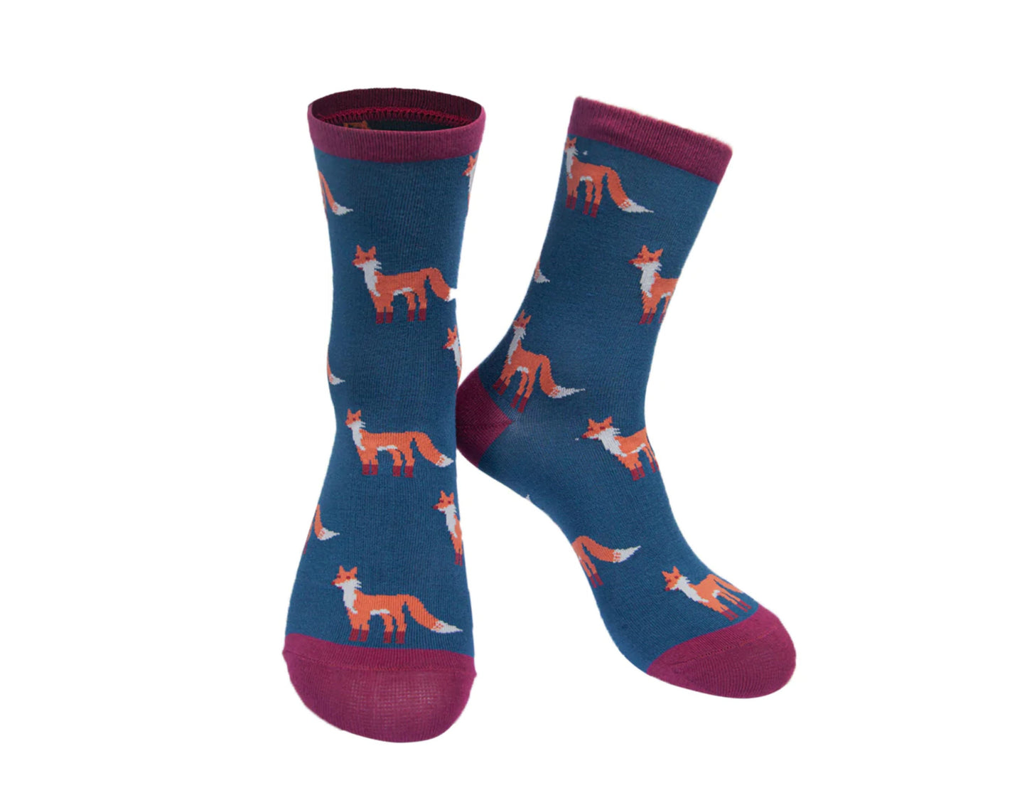 Ladies Bamboo Sustainable Socks | Turquoise Pink Fox