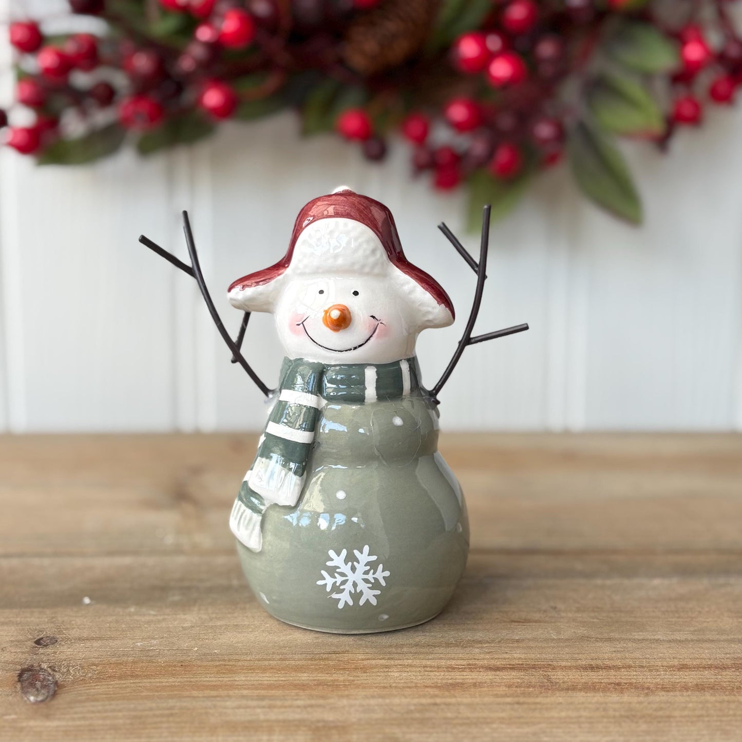 Green Ceramic Christmas Snowman Decorations