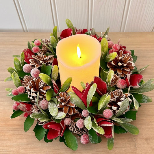 Artificial Christmas Berry Wreath Centrepiece | Christmas Table Decor | Candle Holder Garland Wreath