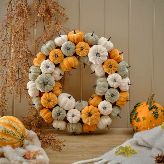 Autumn Velvet Pumpkin Wreath 43cm