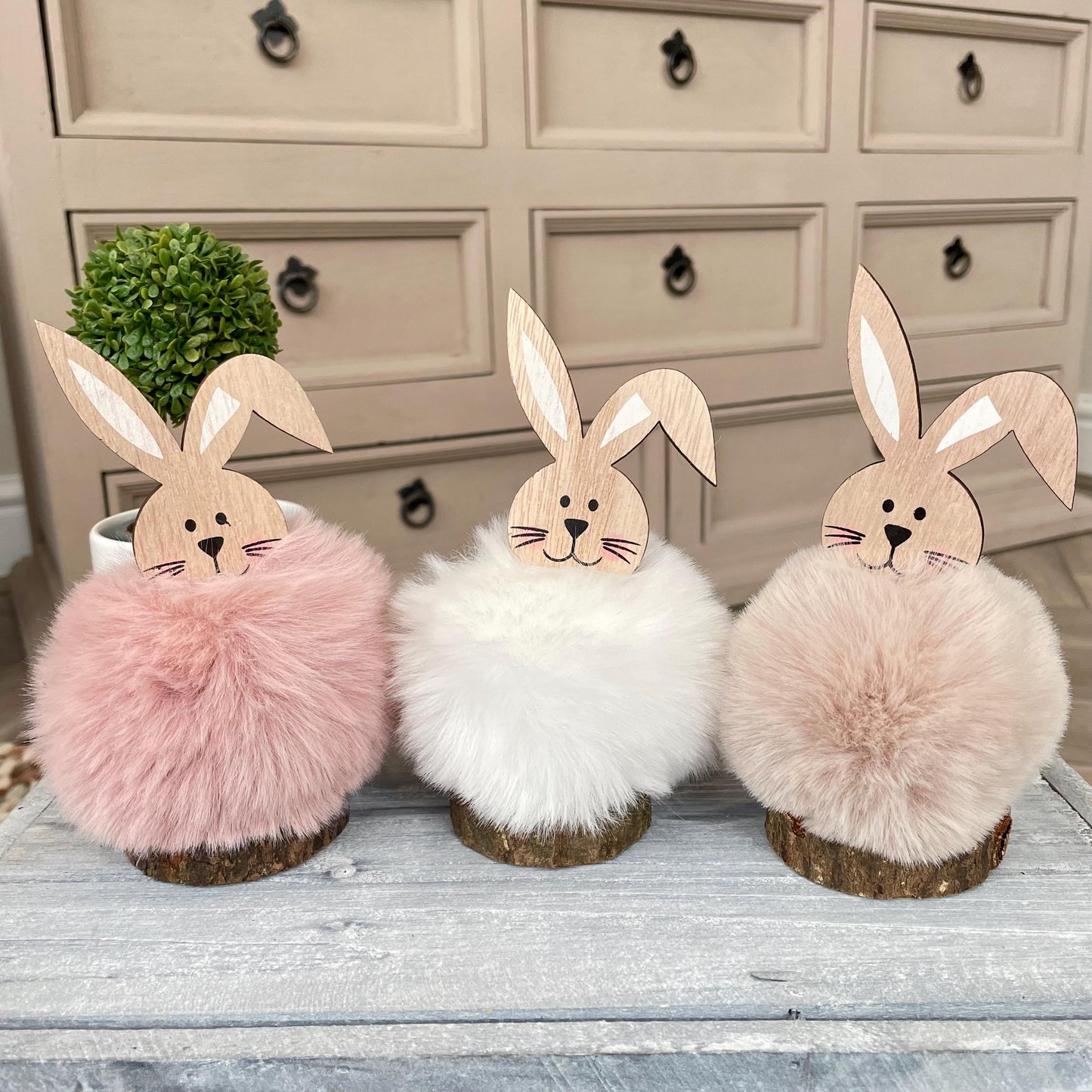 Fluffy Easter Bunny Rabbit Pom Pom Ornaments