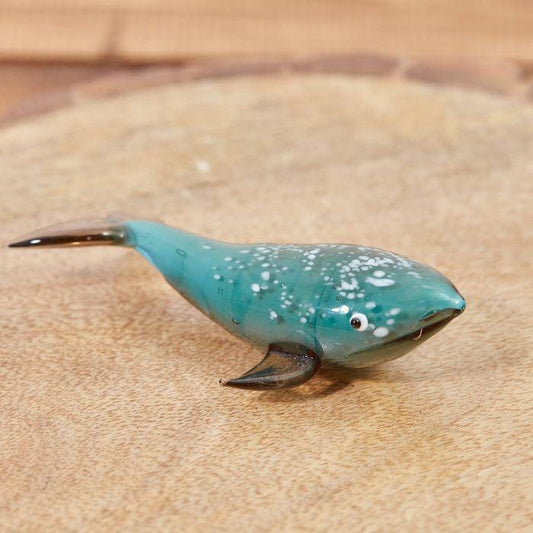 Miniature Glass Whale Figurine Collectable Ornament with Box