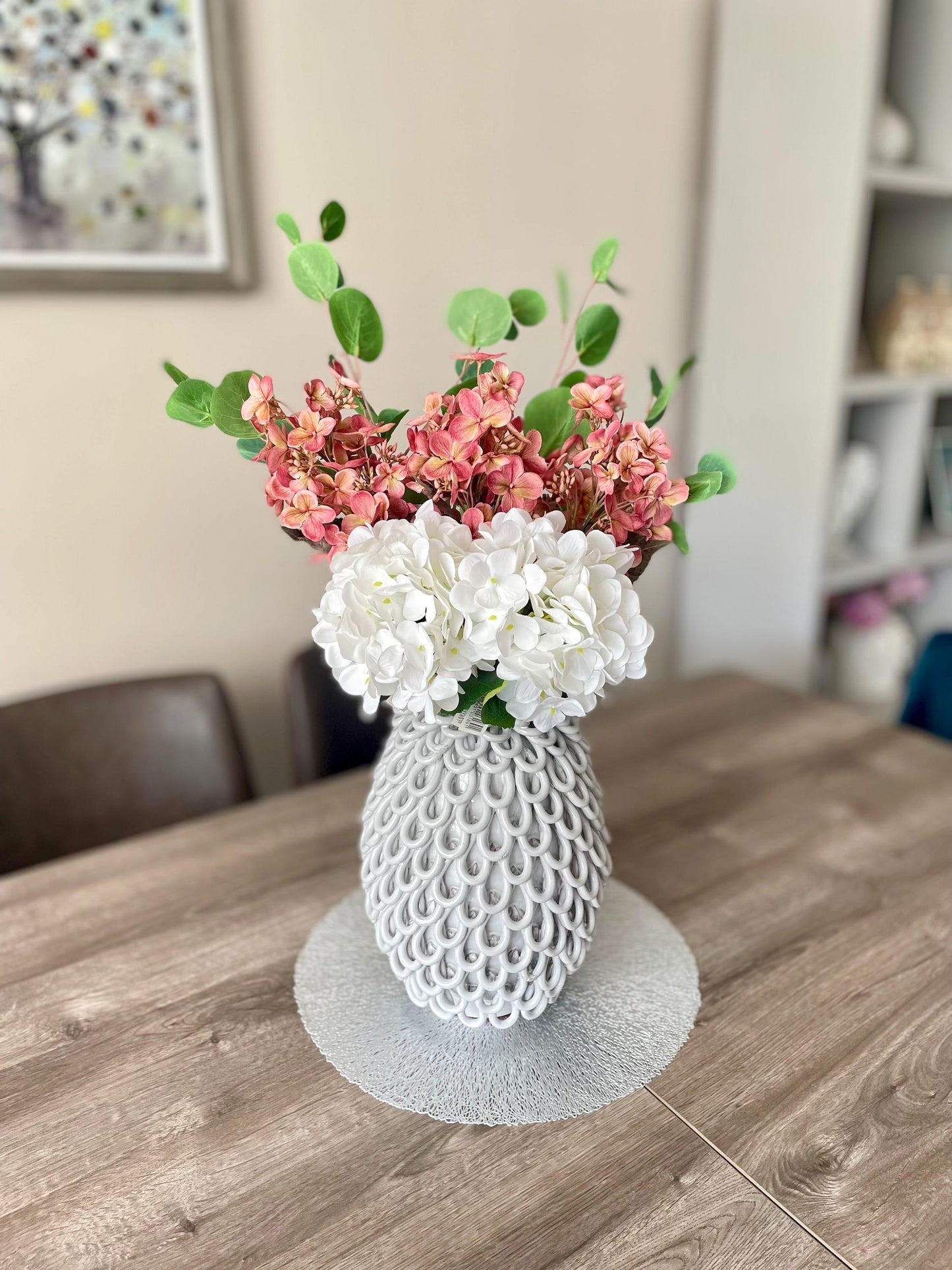 Pink & White Artificial Hydrangea Bouquet Flower Arrangement | Artificial Hydrangea Stems | Pink Hydrangea | White Hydrangea