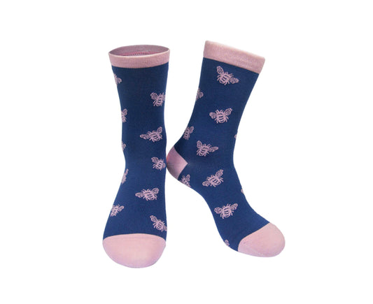 Ladies Bamboo Sustainable Socks | Navy Pink Bee