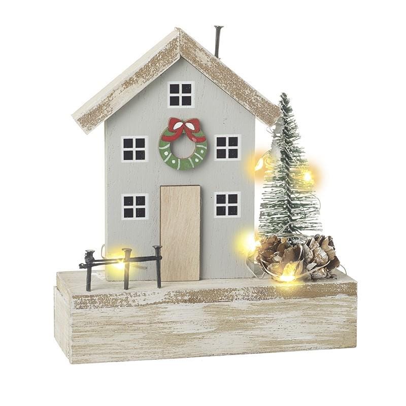 Rustic Wooden Light Up Christmas House Scene