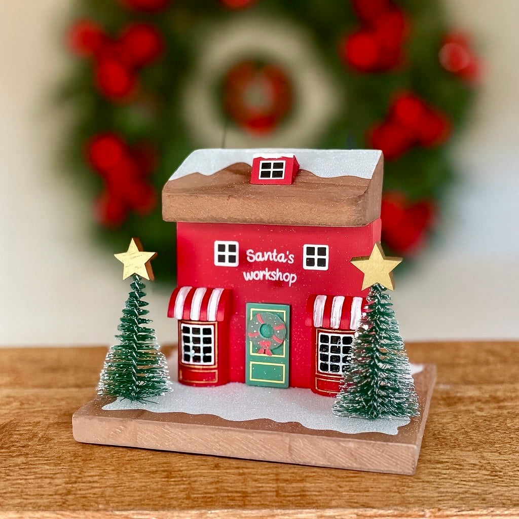 Santa’s Workshop Wooden House Christmas Decoration