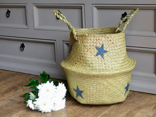 Grey Star Seagrass Basket | Storage Basket | Planter | Dog Toy Basket | Hamper Basket