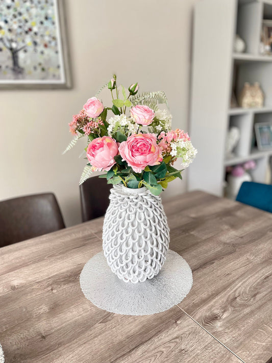 Artificial Pink Peony and Rose Flower Arrangement | Faux Peony Bouquet Arrangement