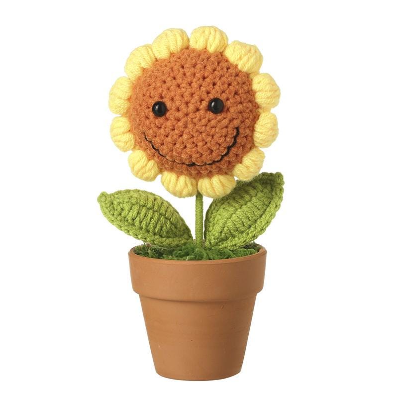 Knitted Sunflower in Plant Pot Ornaments