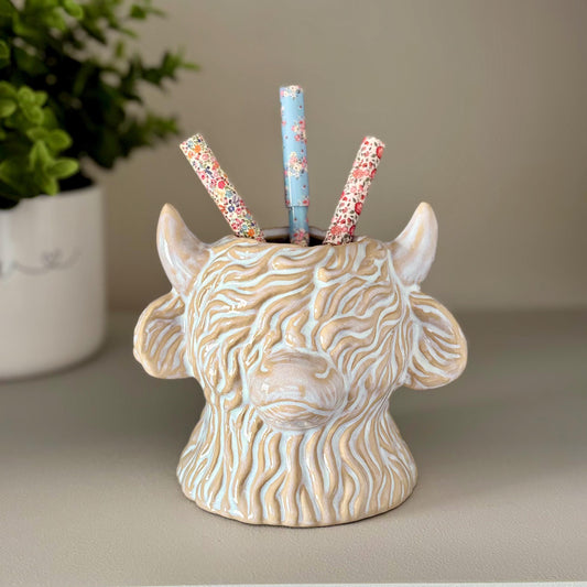 Ceramic Glazed Highland Cow Pot Ornament
