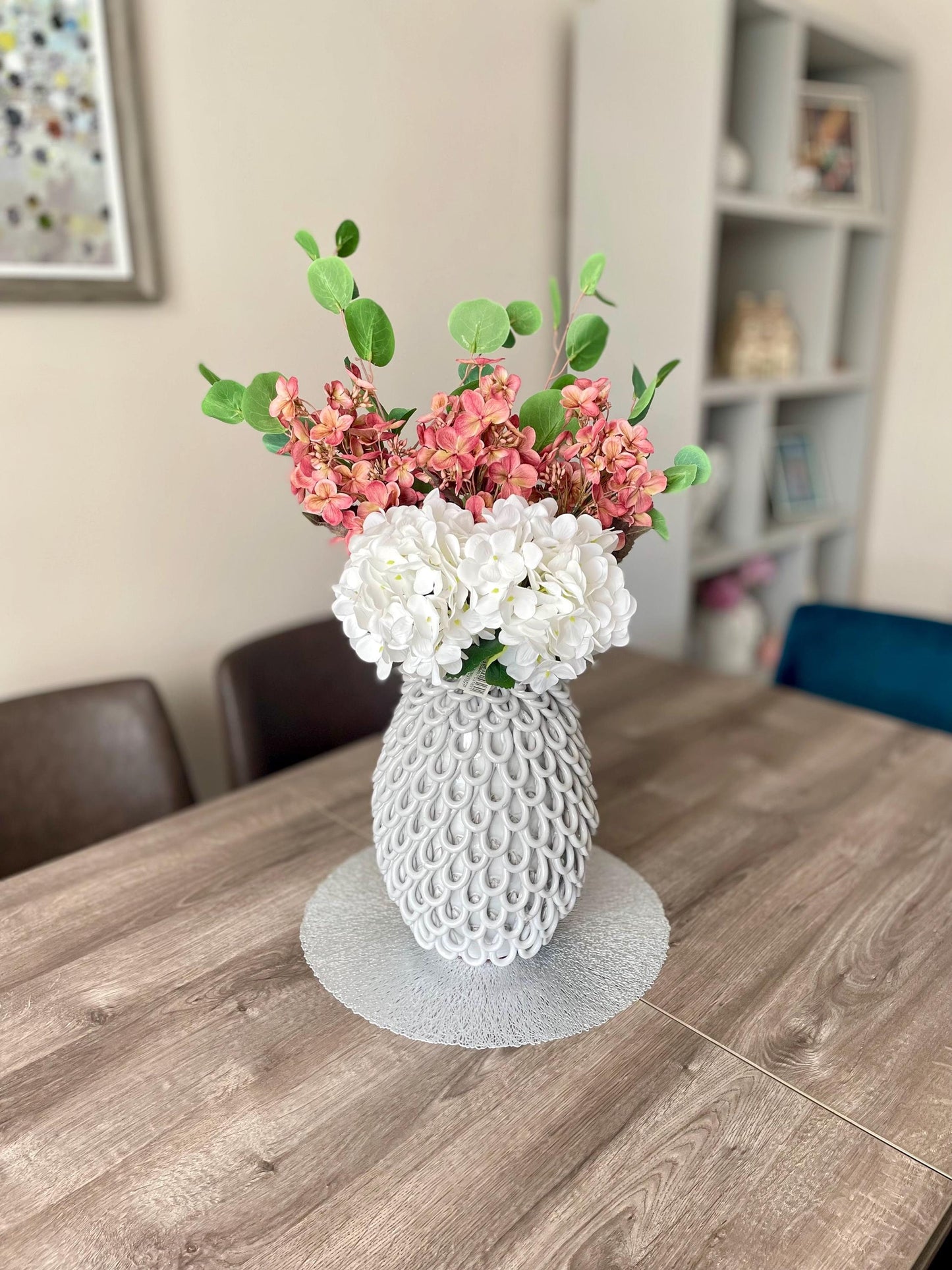 Pink & White Artificial Hydrangea Bouquet Flower Arrangement | Artificial Hydrangea Stems | Pink Hydrangea | White Hydrangea