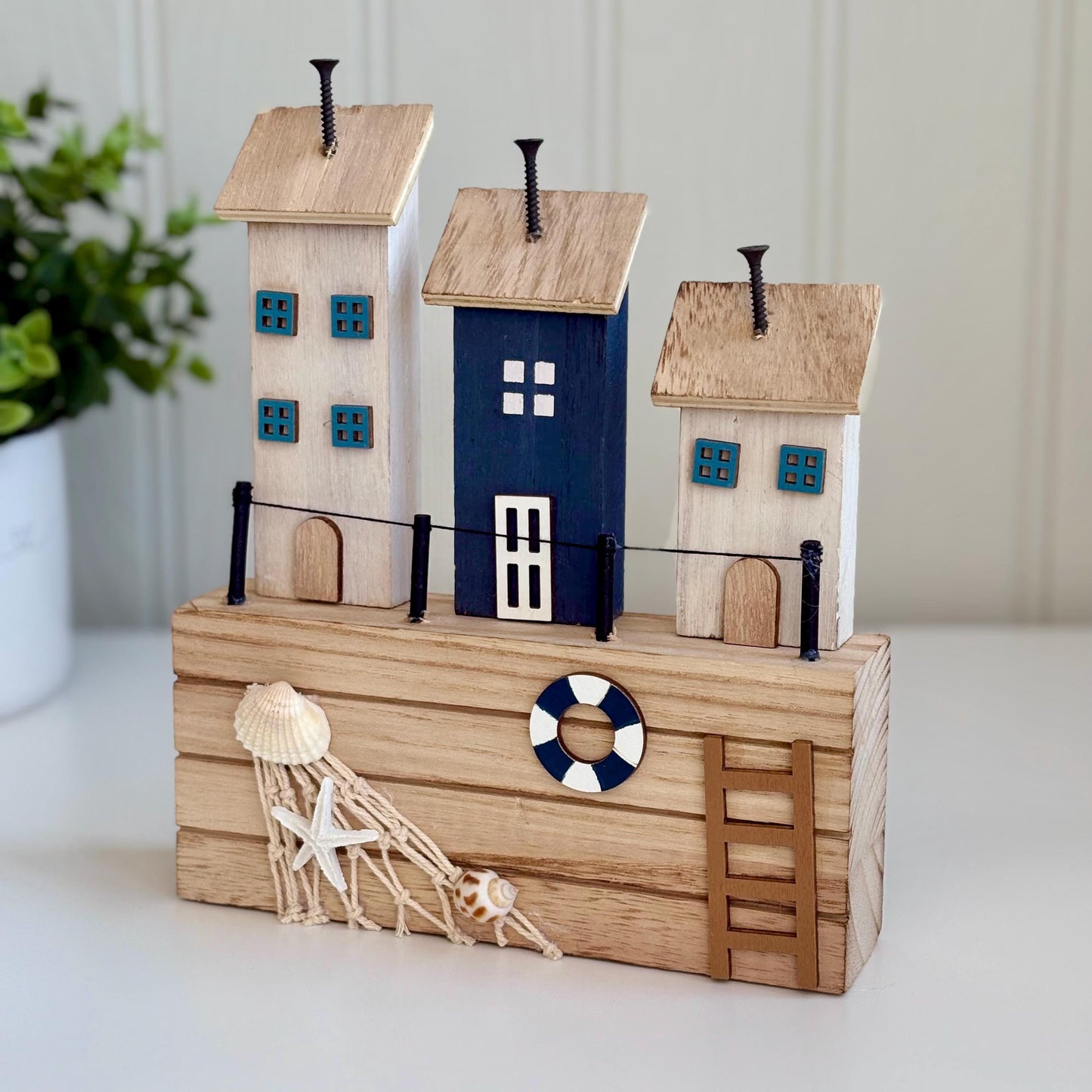 Wooden Seaside Houses Scene Ornament