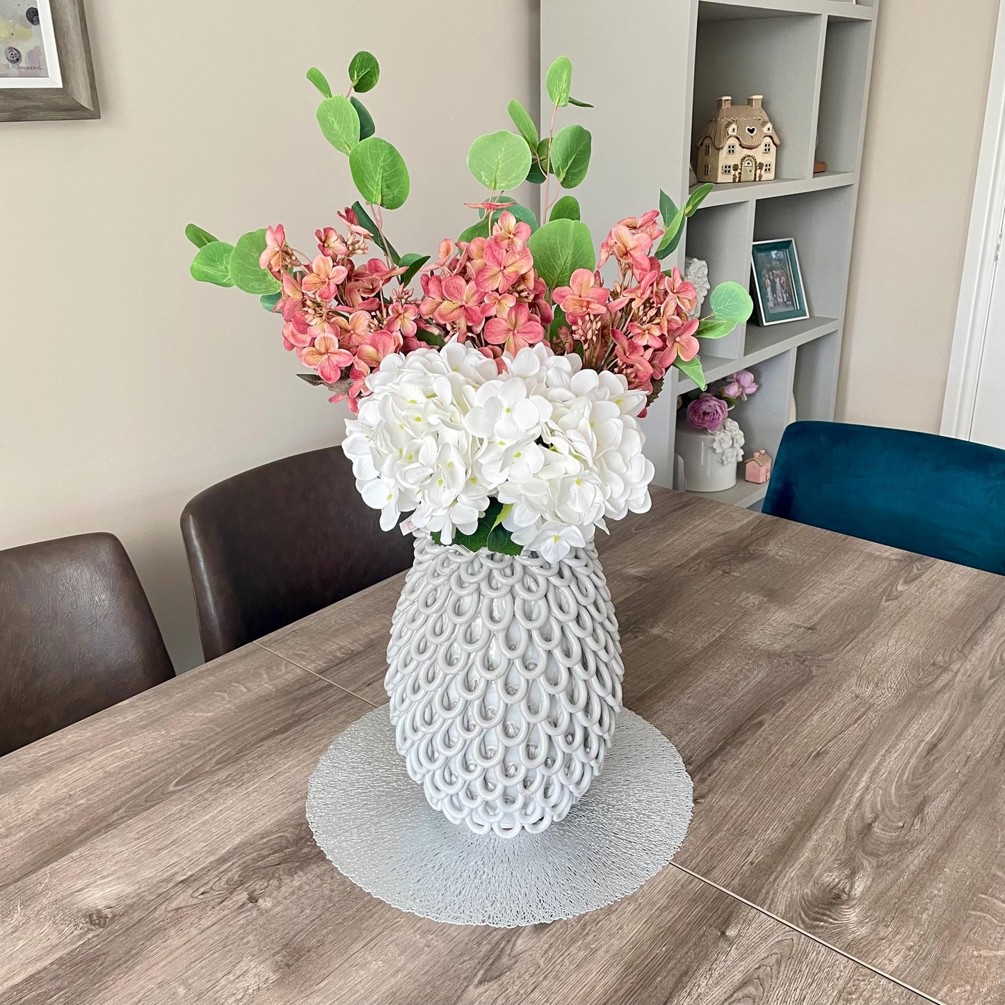 Pink & White Artificial Hydrangea Bouquet Flower Arrangement | Artificial Hydrangea Stems | Pink Hydrangea | White Hydrangea