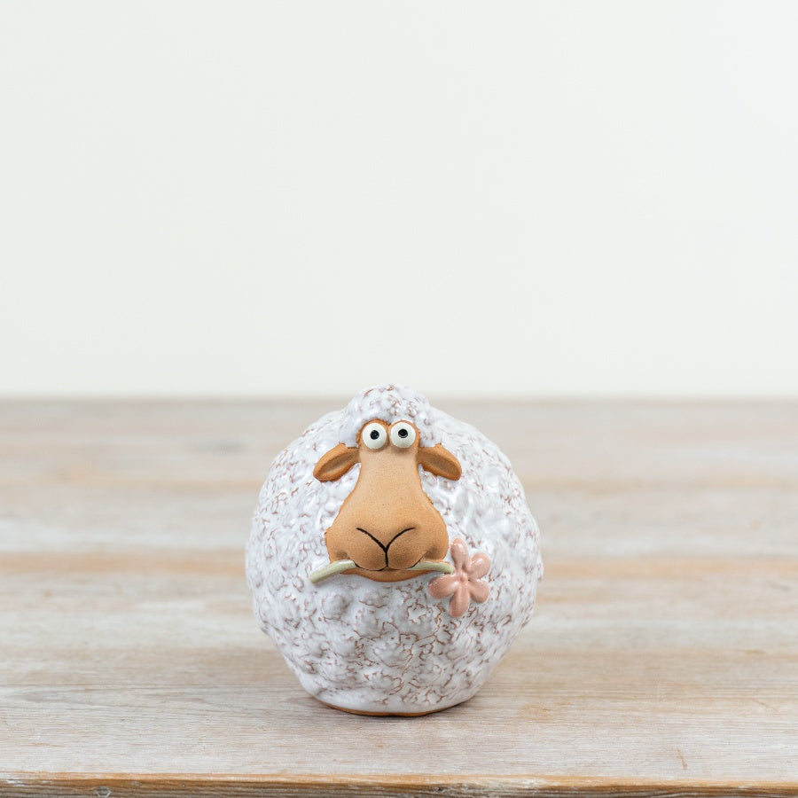 Ceramic Round Green & White Sheep Figurine Ornaments