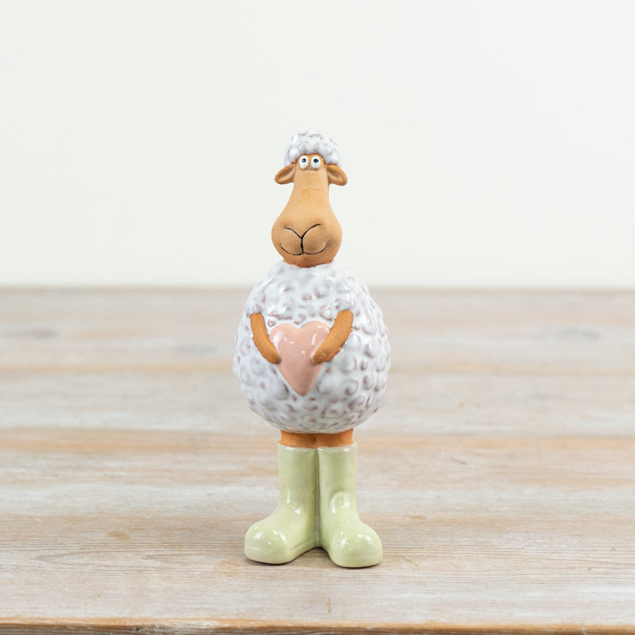 Ceramic Sheep with Love Hearts Ornaments
