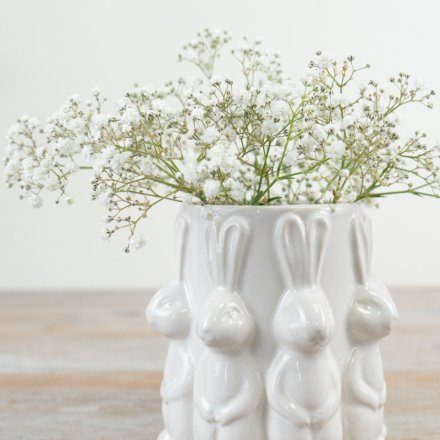 White Ceramic Bunny Vase – Raised Rabbit Spring & Easter Plant Pot
