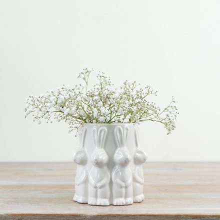 White Ceramic Bunny Vase – Raised Rabbit Spring & Easter Plant Pot