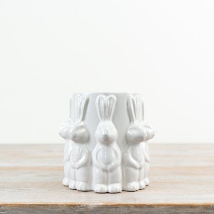 White Ceramic Bunny Vase – Raised Rabbit Spring & Easter Plant Pot