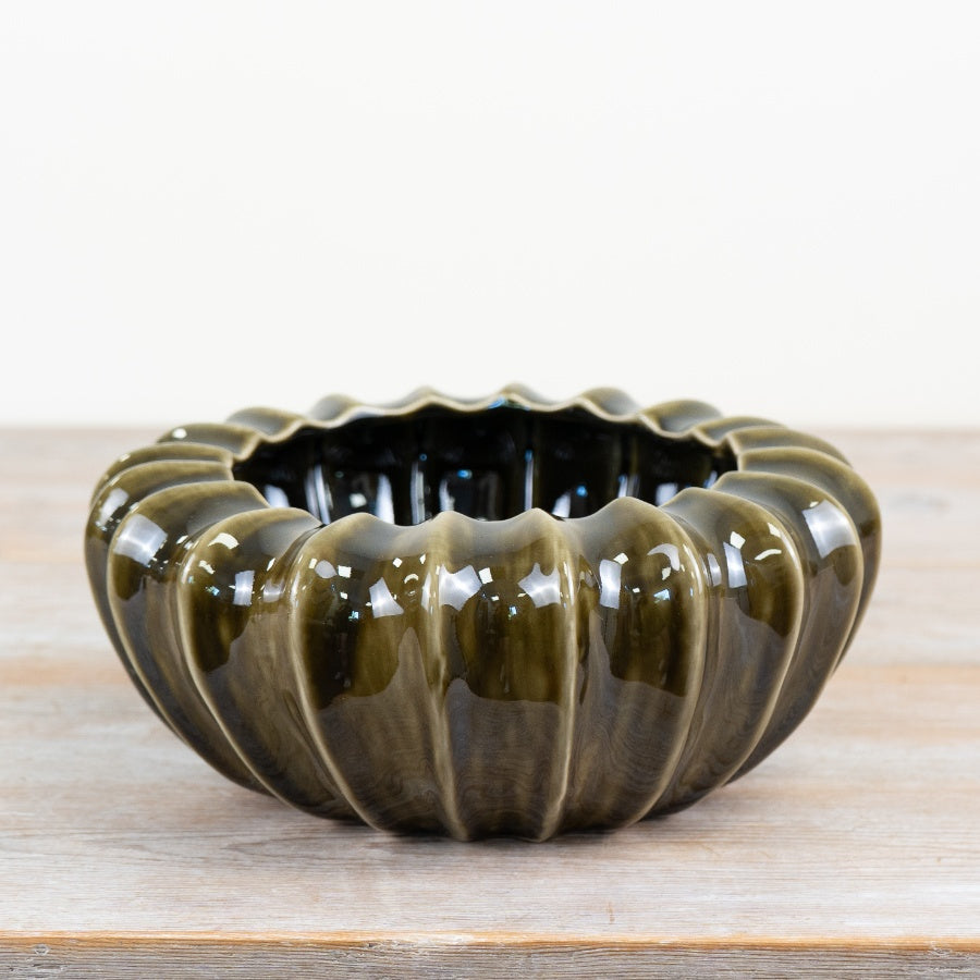Ceramic Decorative Pod Bowls – White & Olive Green Glazed Bowl Ornaments