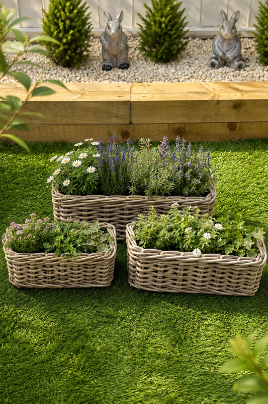 Rattan Rectangular Lined Planter Baskets