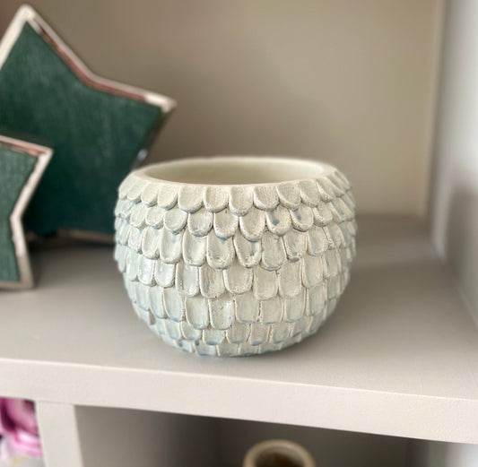 Indoor Plant Pot | Textured Scallop Glazed Green Grey Plant Pot